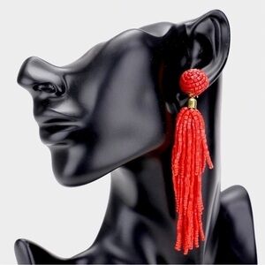TASSEL beaded earrings. Red. NWT